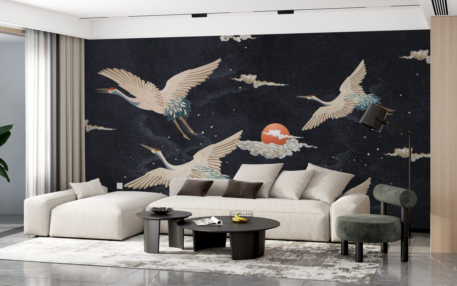 Fototapeta Żurawie odlatują w poszukiwaniu ciepła