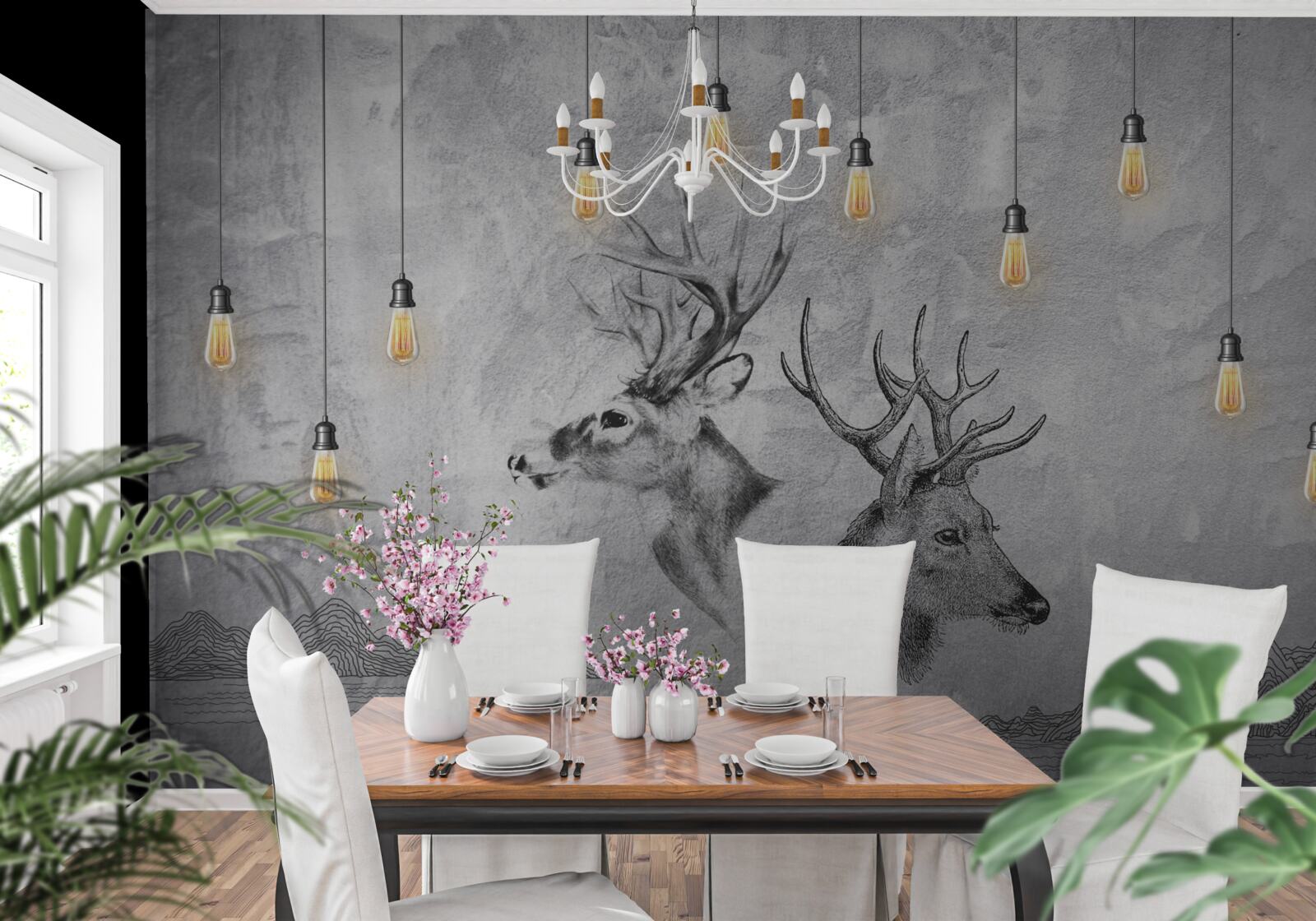 Fototapeta rodzina jeleni na tle natury staje się malowniczym portretem