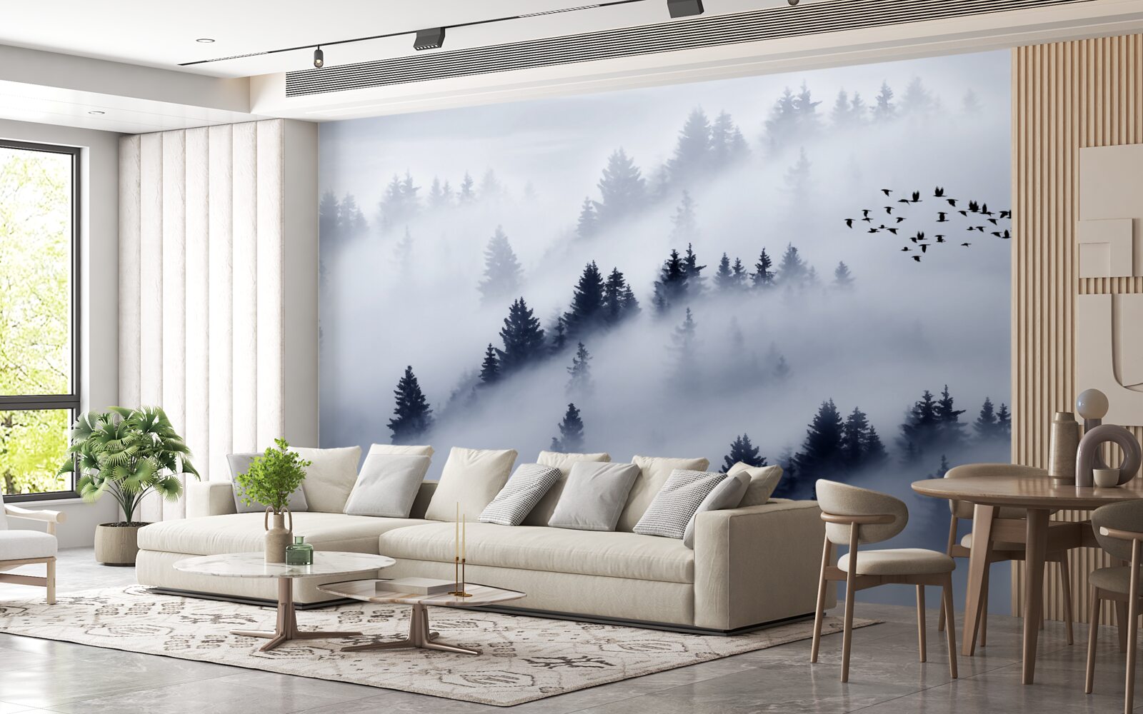 Fototapeta las iglasty spowija gęsta mgła