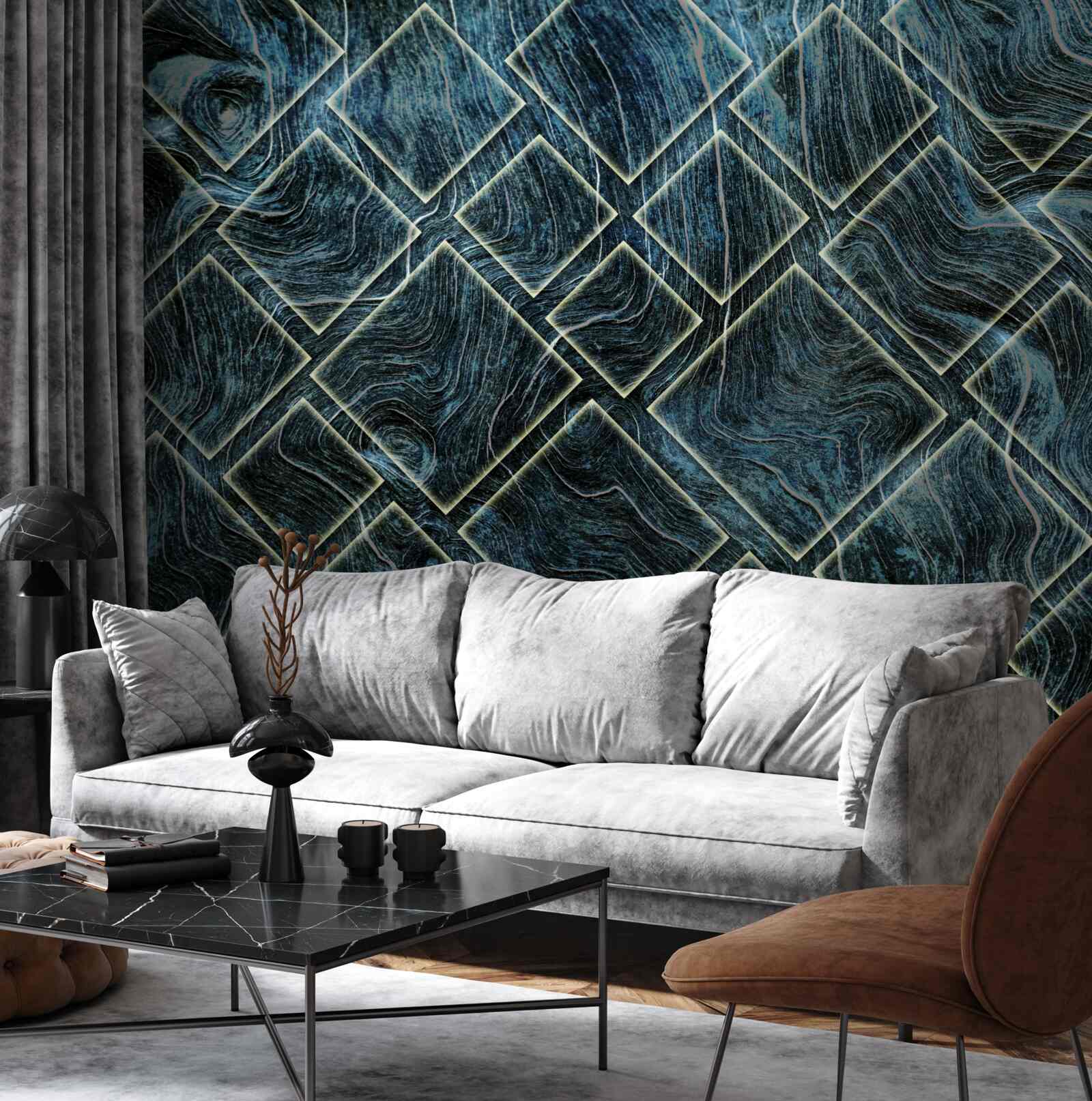 Fototapeta białe kształty w czarnym dymie