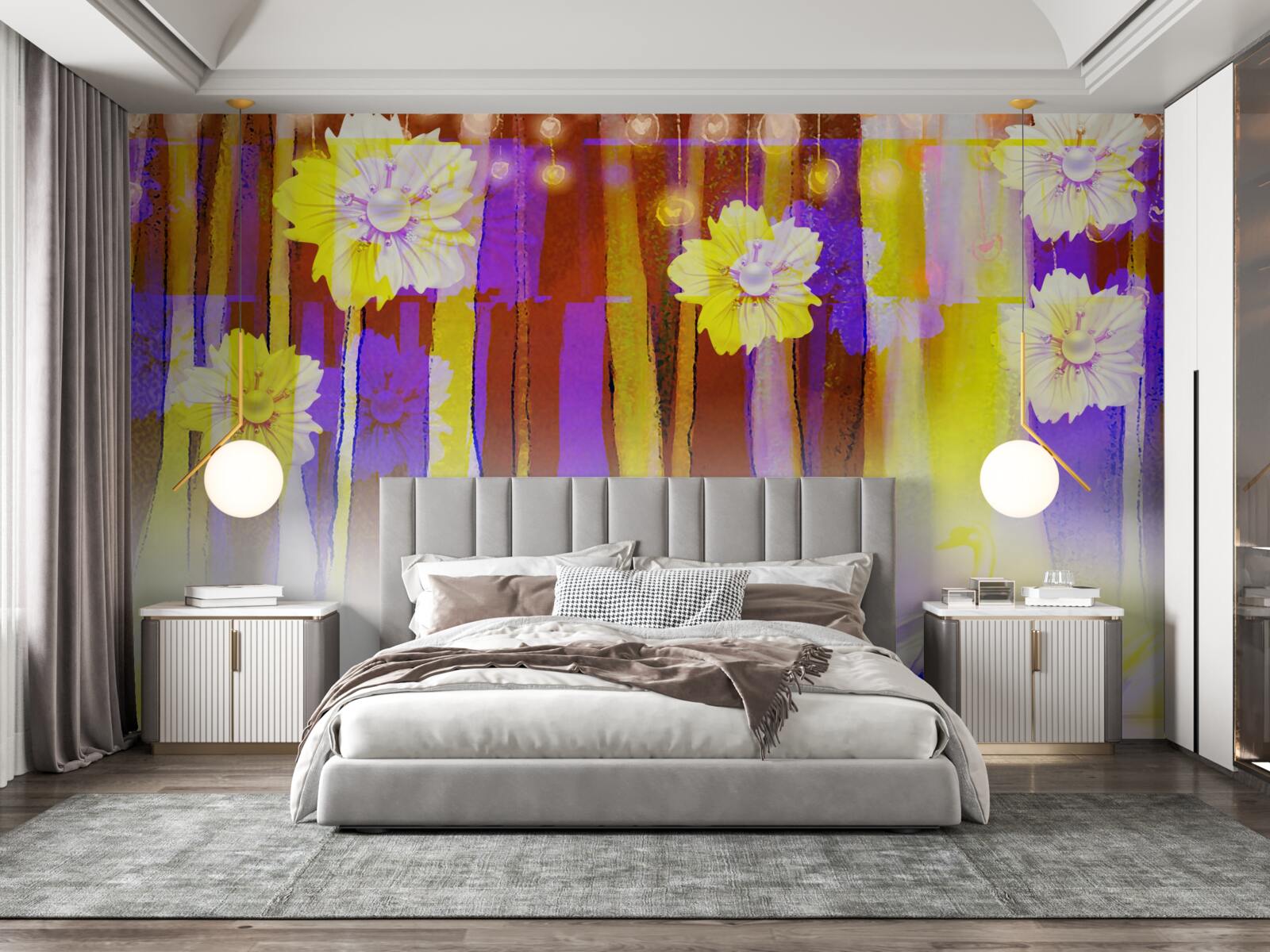 Fototapeta kwiaty łabędziobiałe i łabędzie unoszące się na wodzie