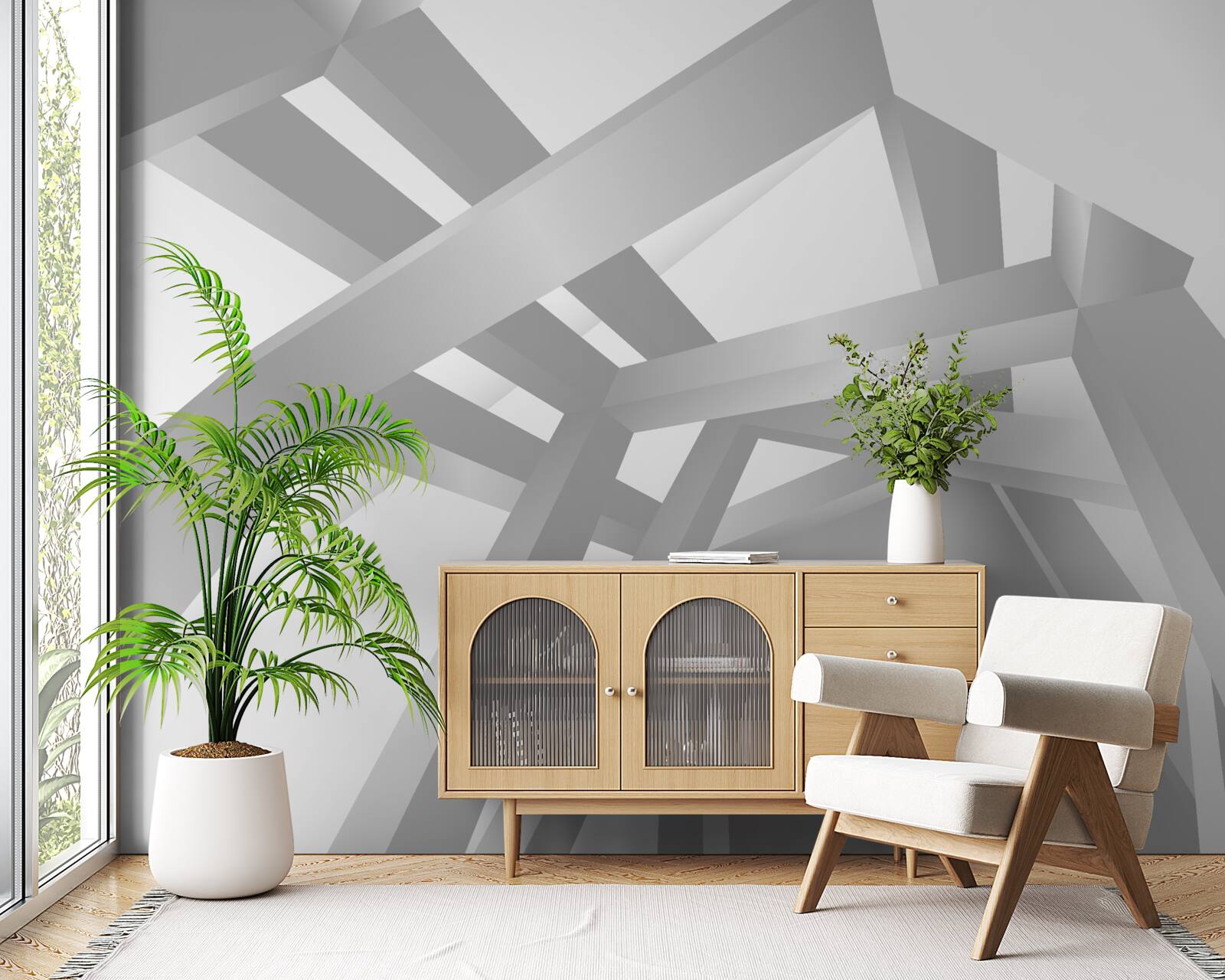 Fototapeta korytarz z jasnym geometrycznym wzorem