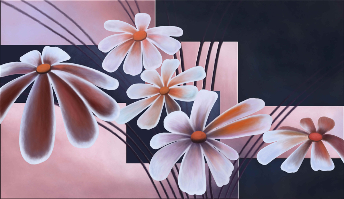 Fototapeta pięć białych stokrotek na płótnie