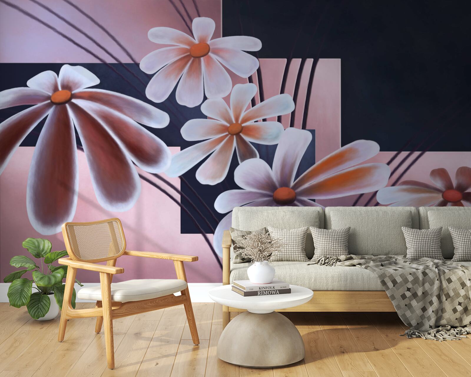 Fototapeta pięć białych stokrotek na płótnie