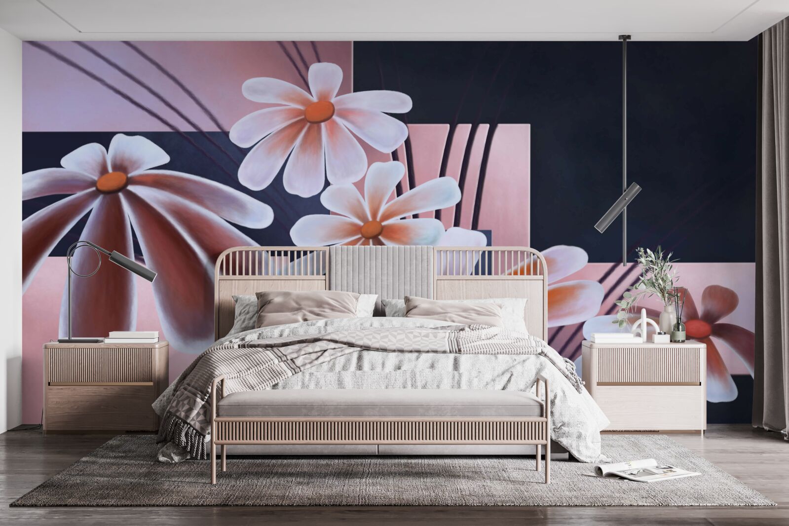 Fototapeta pięć białych stokrotek na płótnie