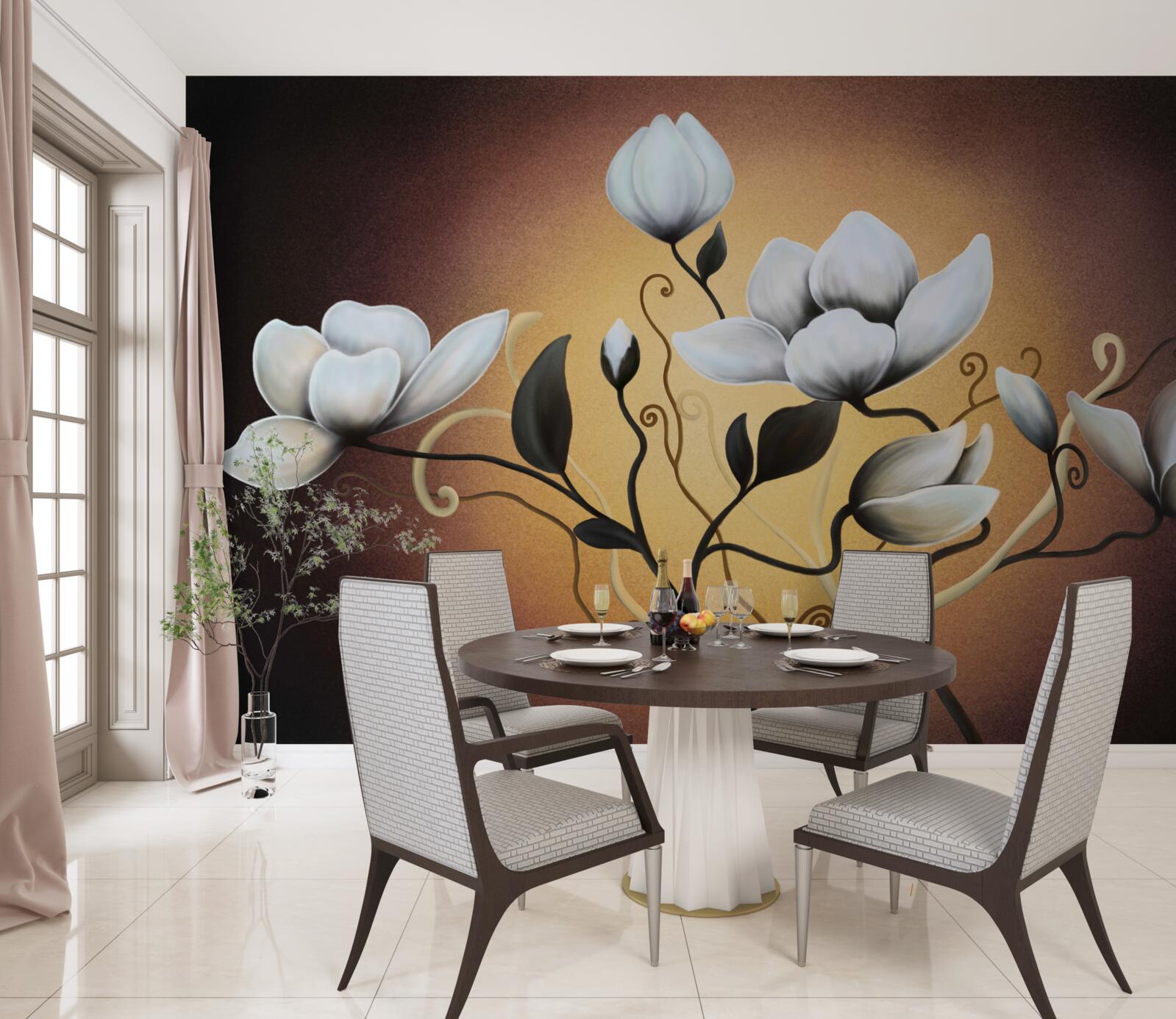 Fototapeta magnolia bukiet białawych kwiatów