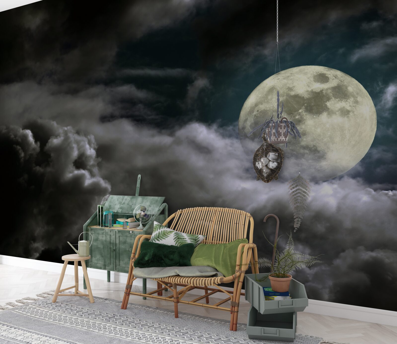 Fototapeta księżyc w pełni ponad chmurami, przyciągający uwagę swoim pięknem