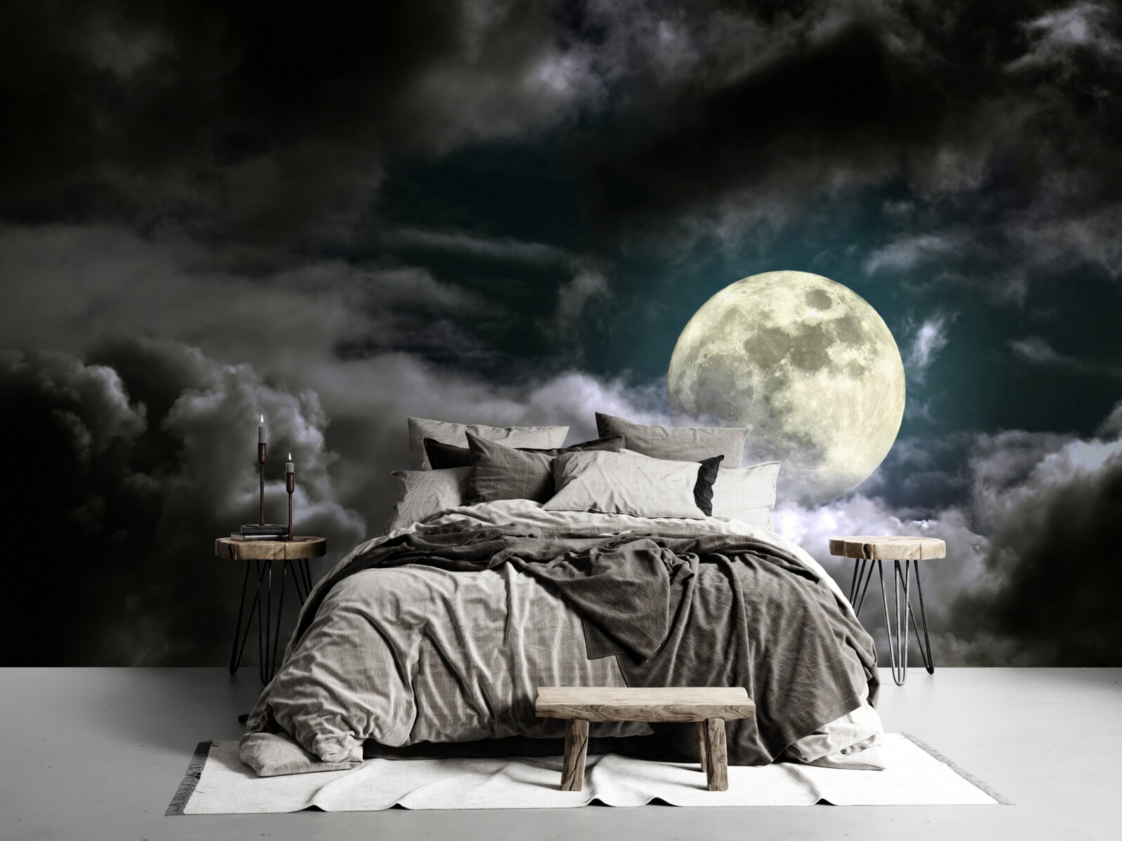 Fototapeta księżyc w pełni ponad chmurami, przyciągający uwagę swoim pięknem