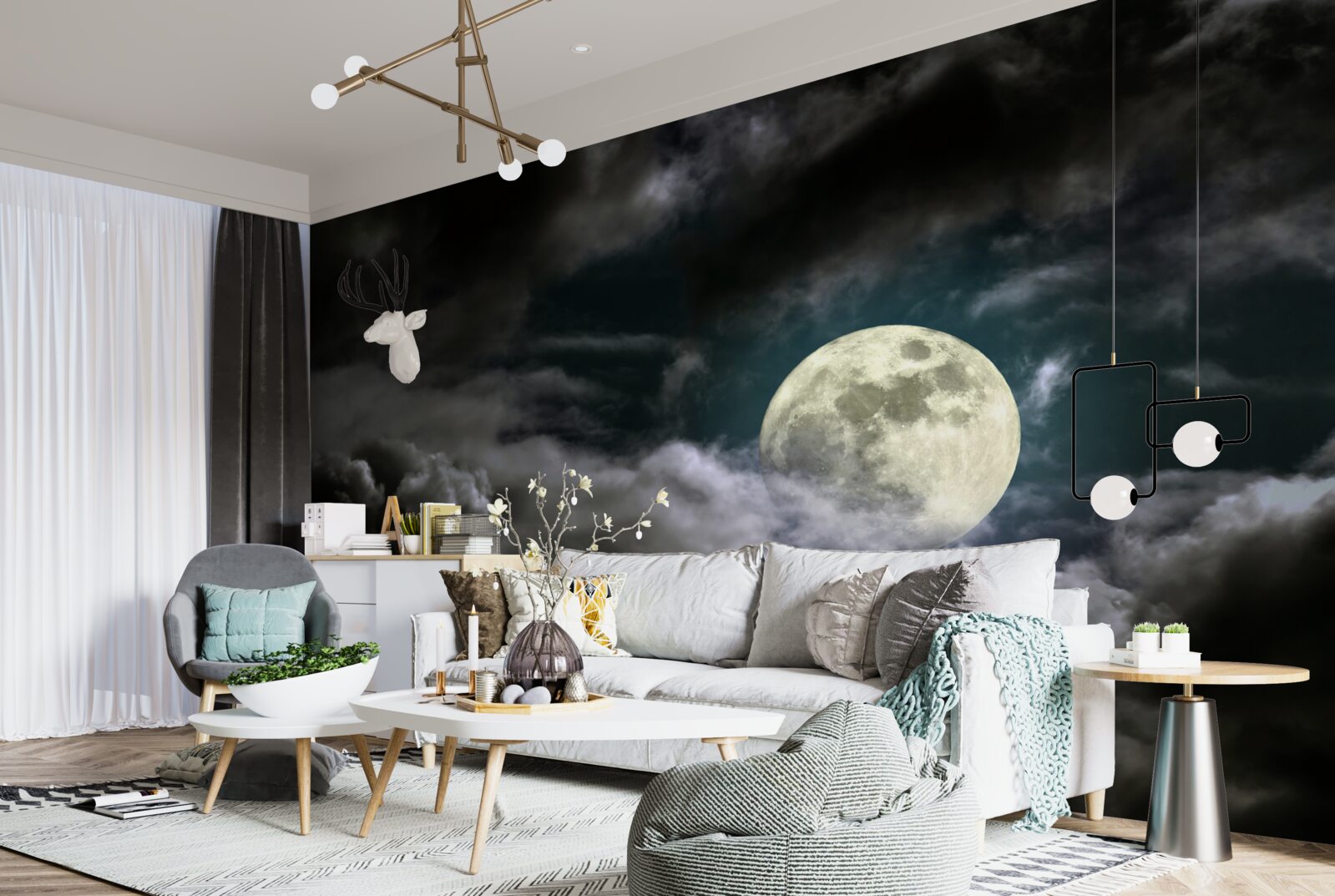 Fototapeta księżyc w pełni ponad chmurami, przyciągający uwagę swoim pięknem