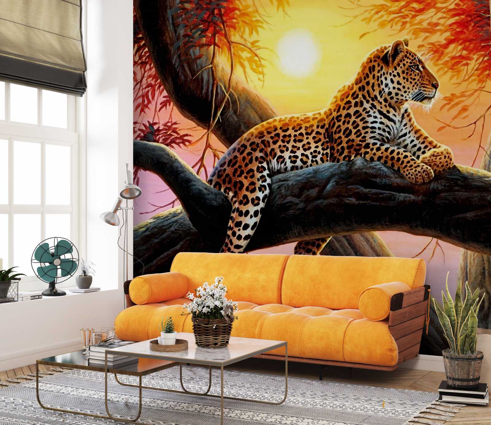 Fototapeta lampart relaksuje się o świcie