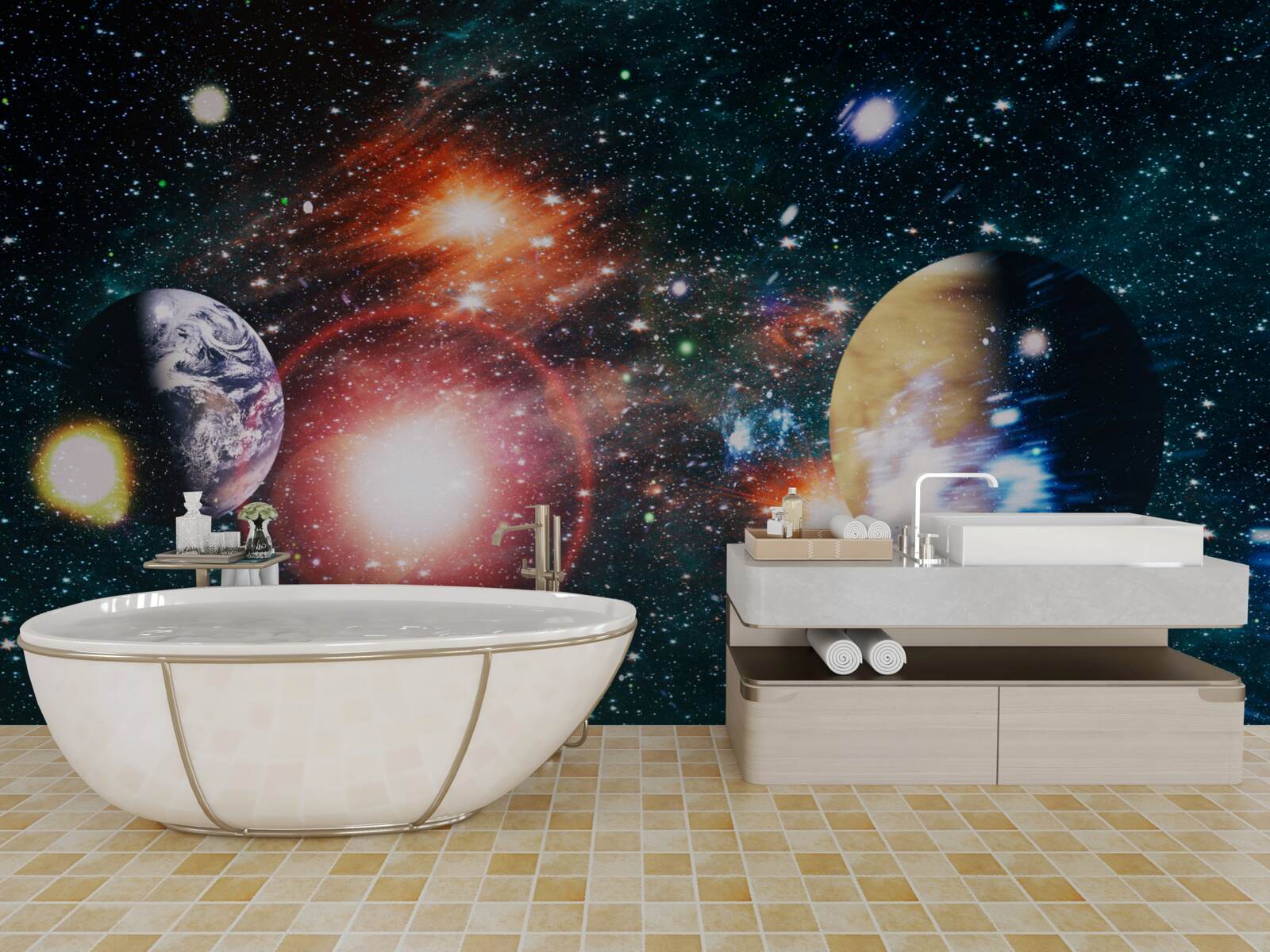 Fototapeta gwiaździste niebo w mglistą noc