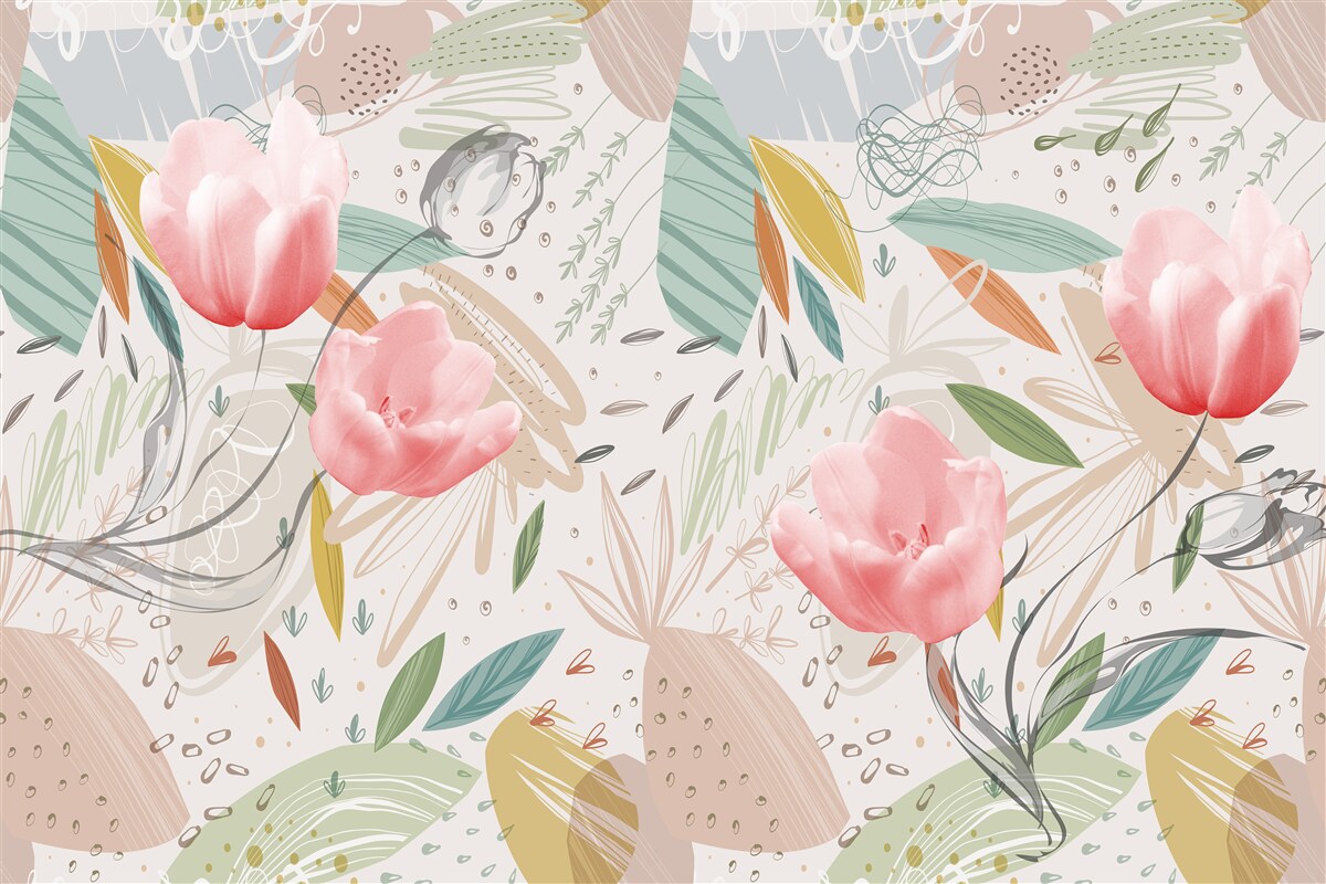 Fototapeta abstrakcyjne tło w stylu z różowymi tulipanami