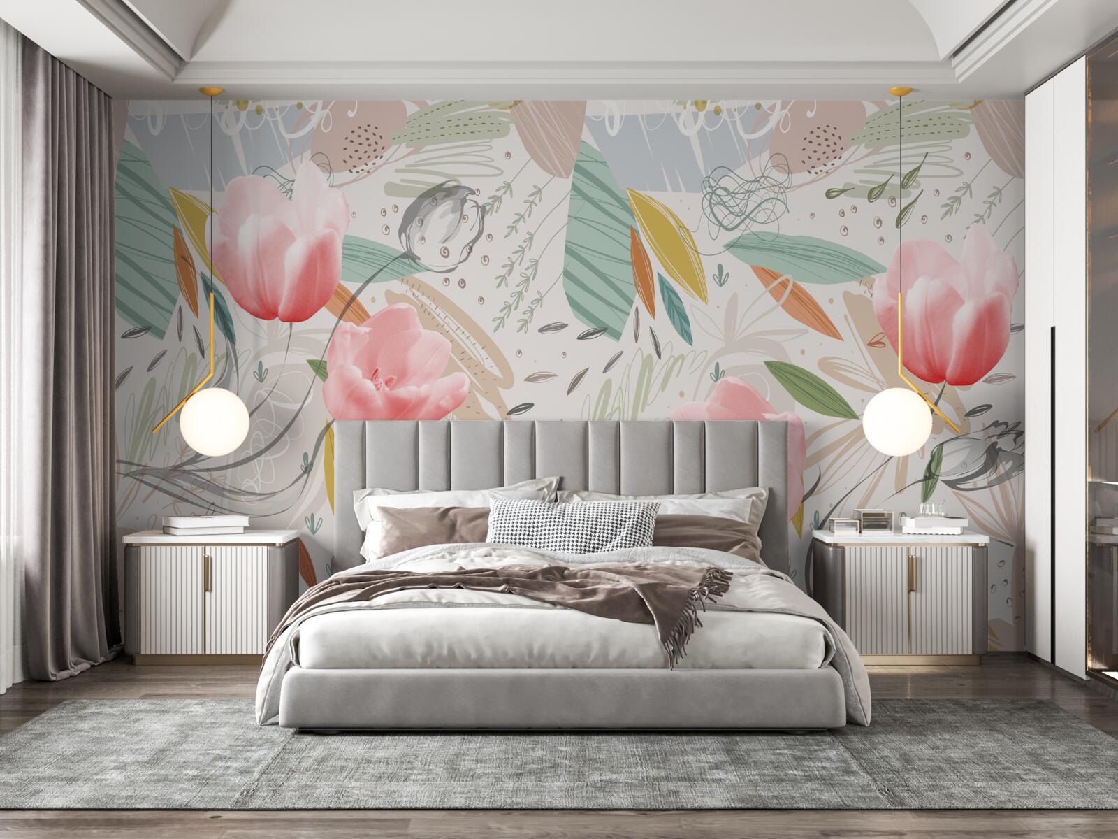 Fototapeta abstrakcyjne tło w stylu z różowymi tulipanami