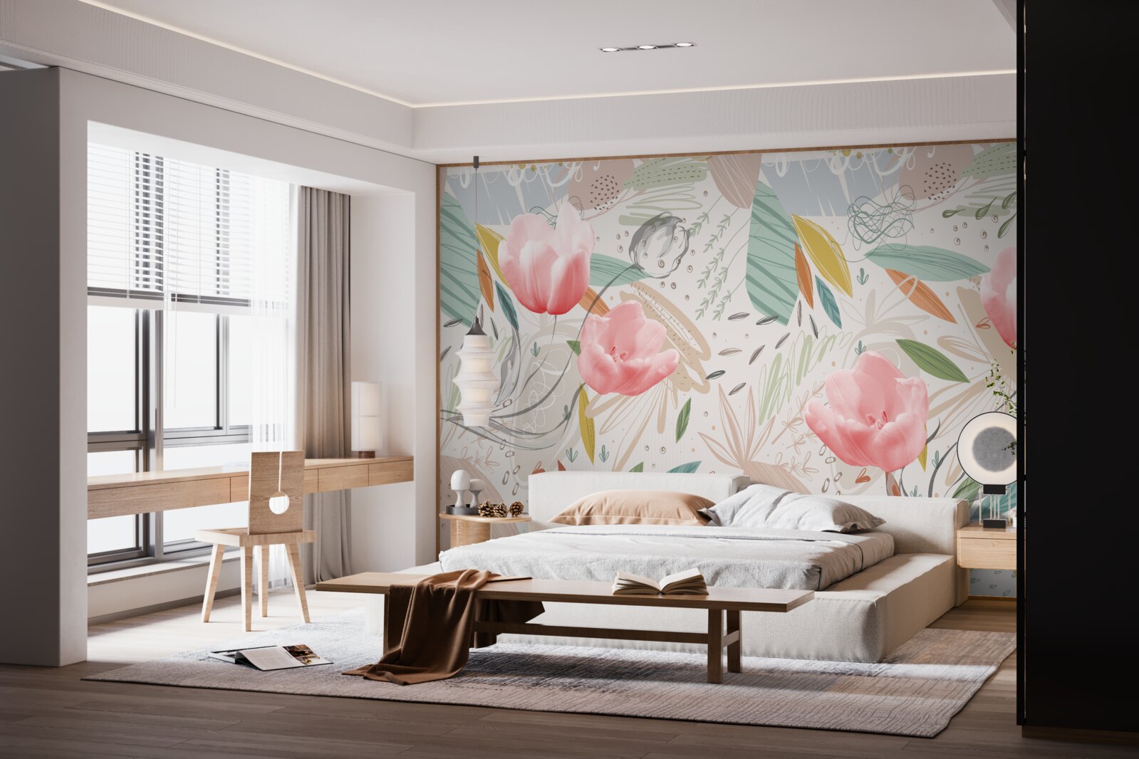 Fototapeta abstrakcyjne tło w stylu z różowymi tulipanami