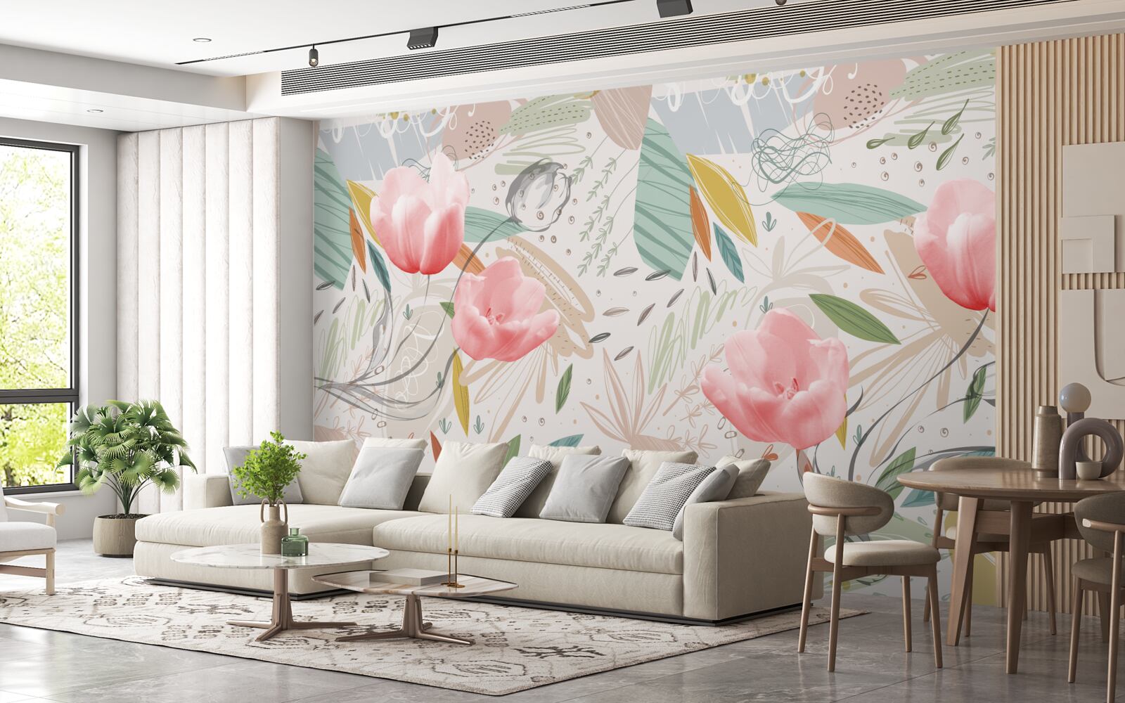 Fototapeta abstrakcyjne tło w stylu z różowymi tulipanami