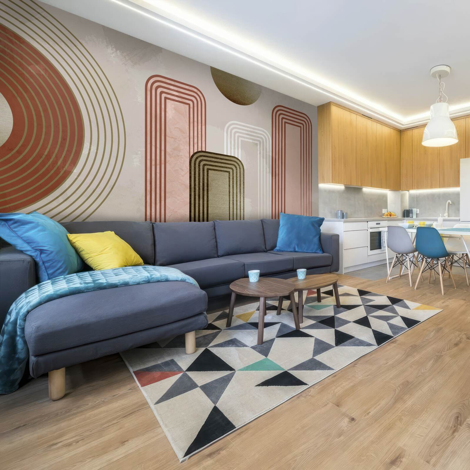 Fototapeta linie są prostokątne, pomalowane w delikatnych pastelowych odcieniach