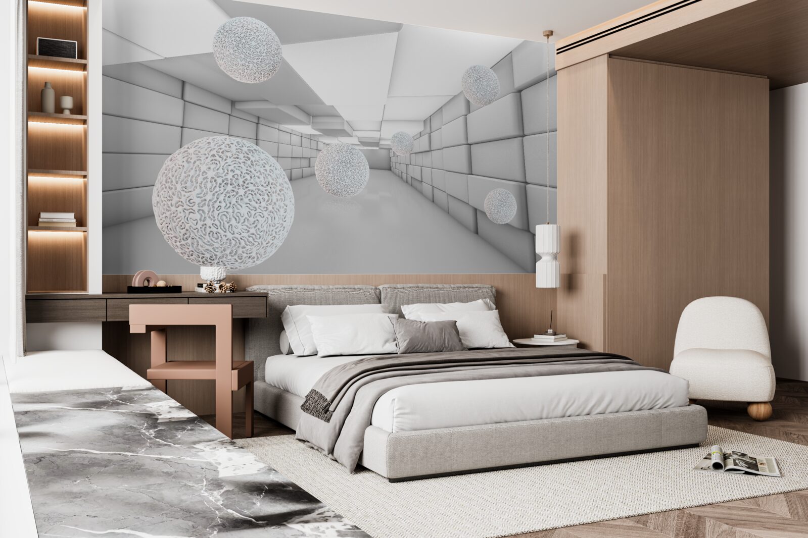 Fototapeta prostokątne tunele wypełnione są przezroczystymi kulami