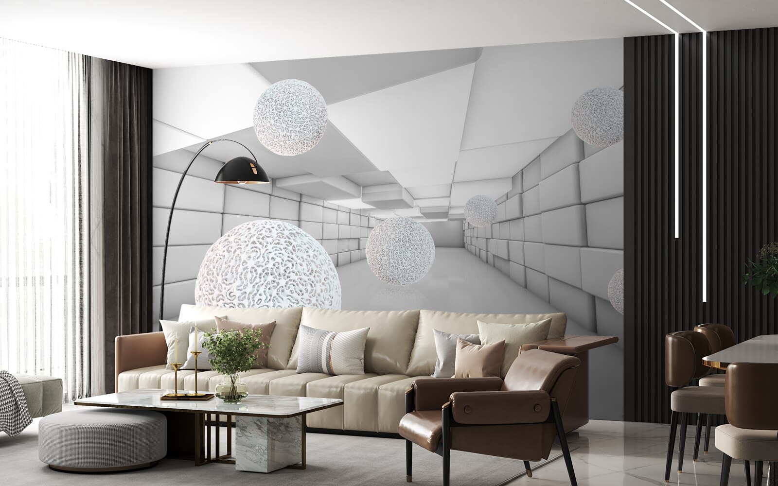 Fototapeta prostokątne tunele wypełnione są przezroczystymi kulami