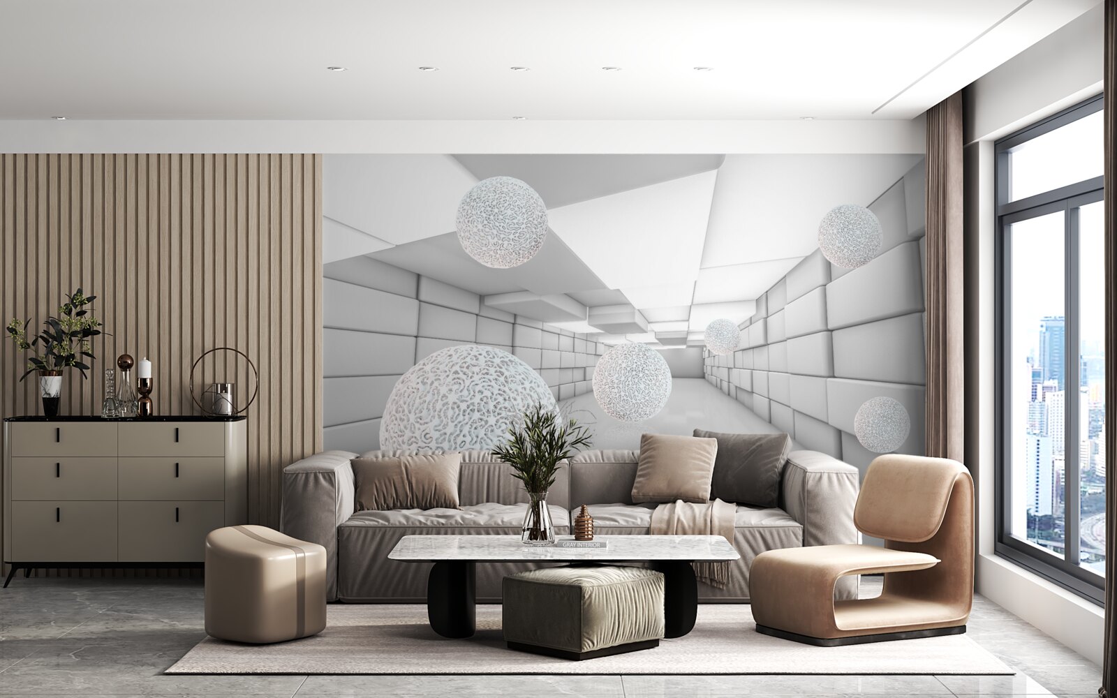 Fototapeta prostokątne tunele wypełnione są przezroczystymi kulami