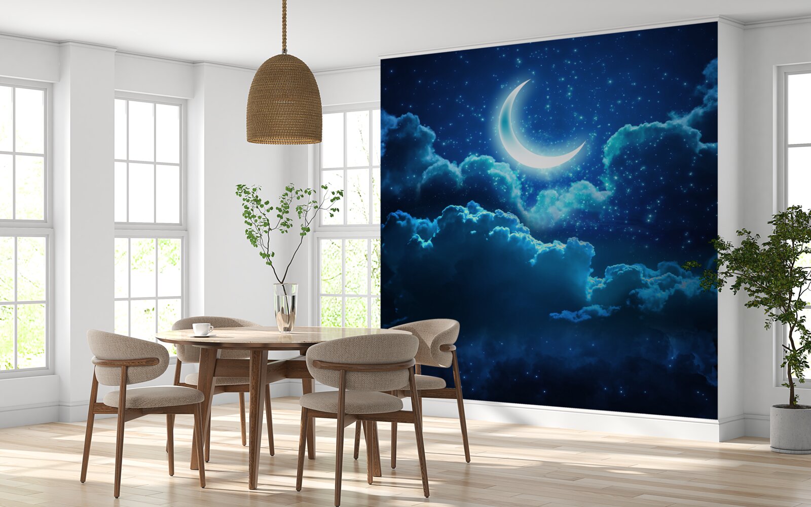 Fototapeta magiczny księżyc przelatuje nad wieczornymi chmurami