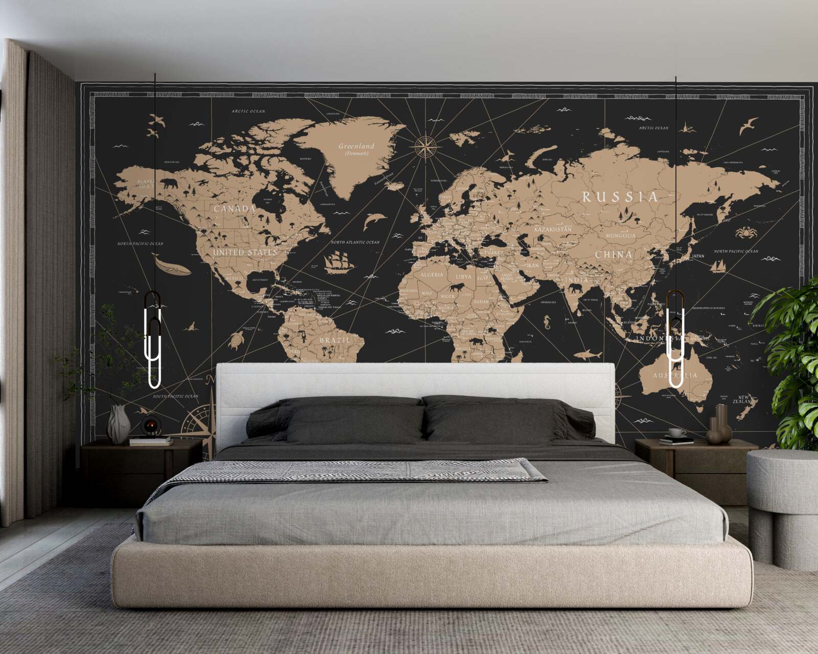 Fototapeta mapa świata na ciemnym tle