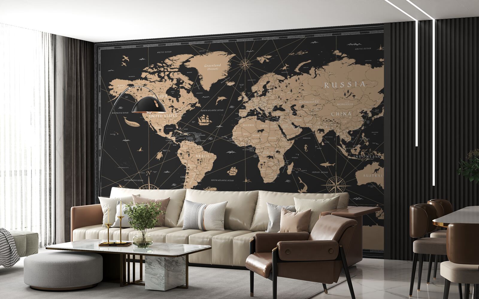 Fototapeta mapa świata na ciemnym tle