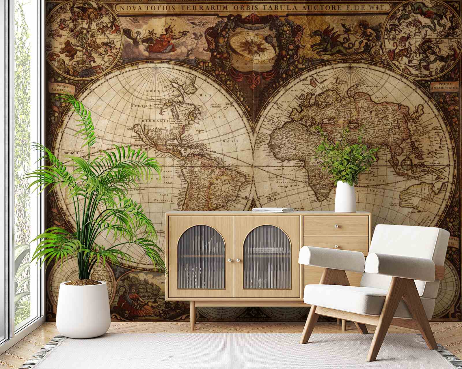 Fototapeta starożytna mapa geograficzna przedstawiona w postaci dwóch półkul