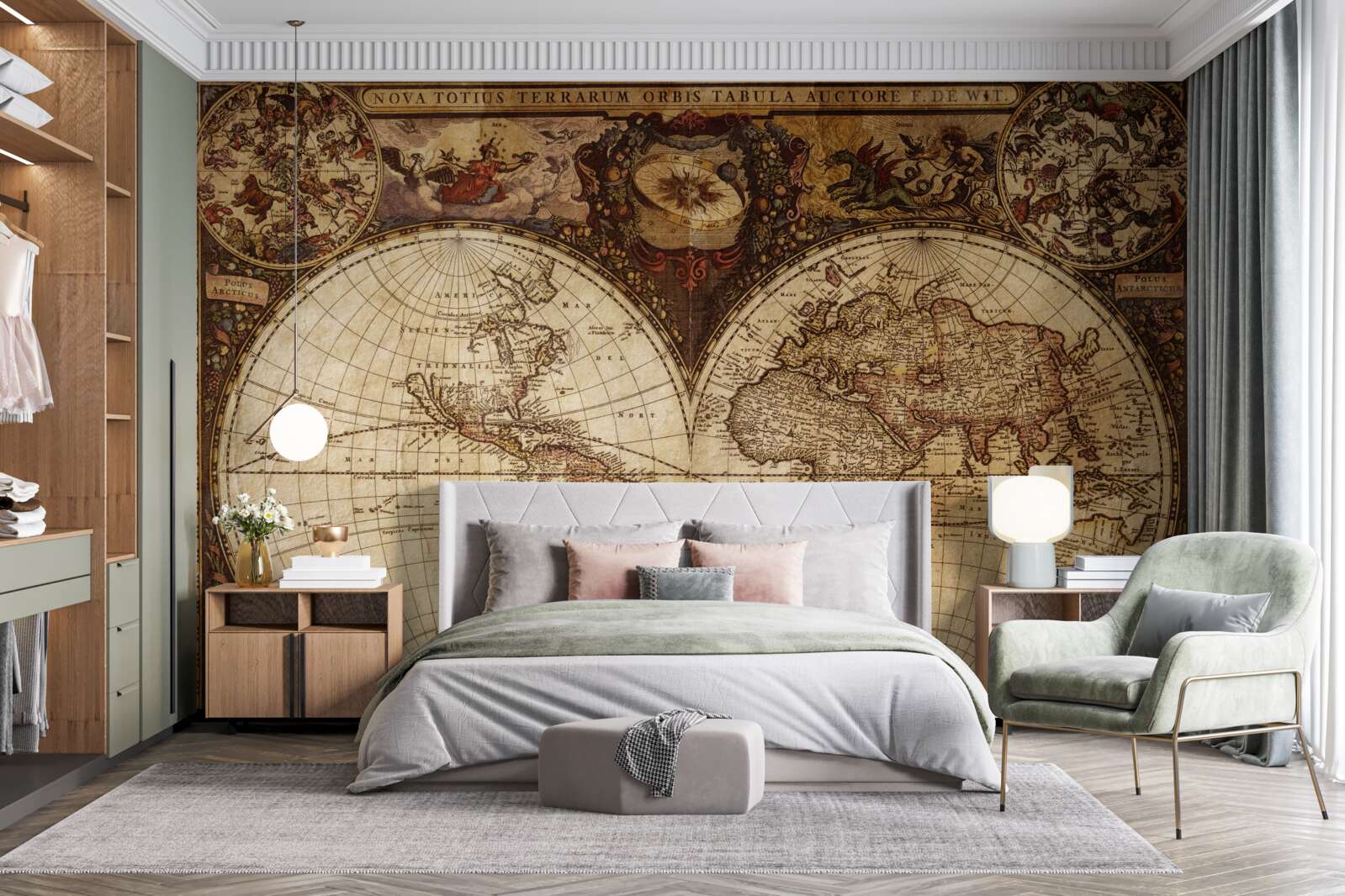 Fototapeta starożytna mapa geograficzna przedstawiona w postaci dwóch półkul