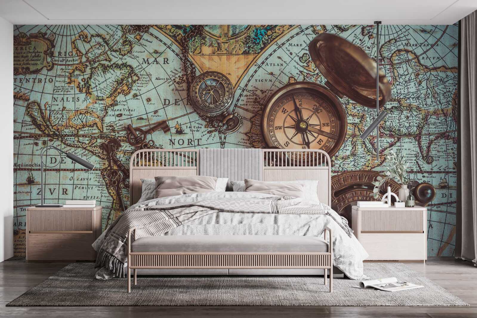 Fototapeta kompasy z przeszłości, znajdujące się na mapie