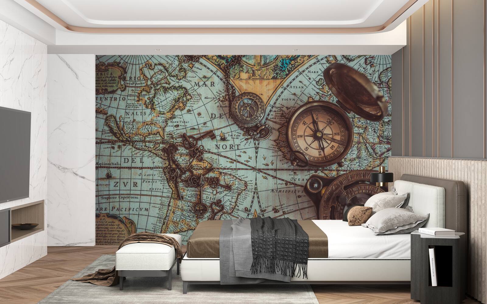 Fototapeta kompasy z przeszłości, znajdujące się na mapie