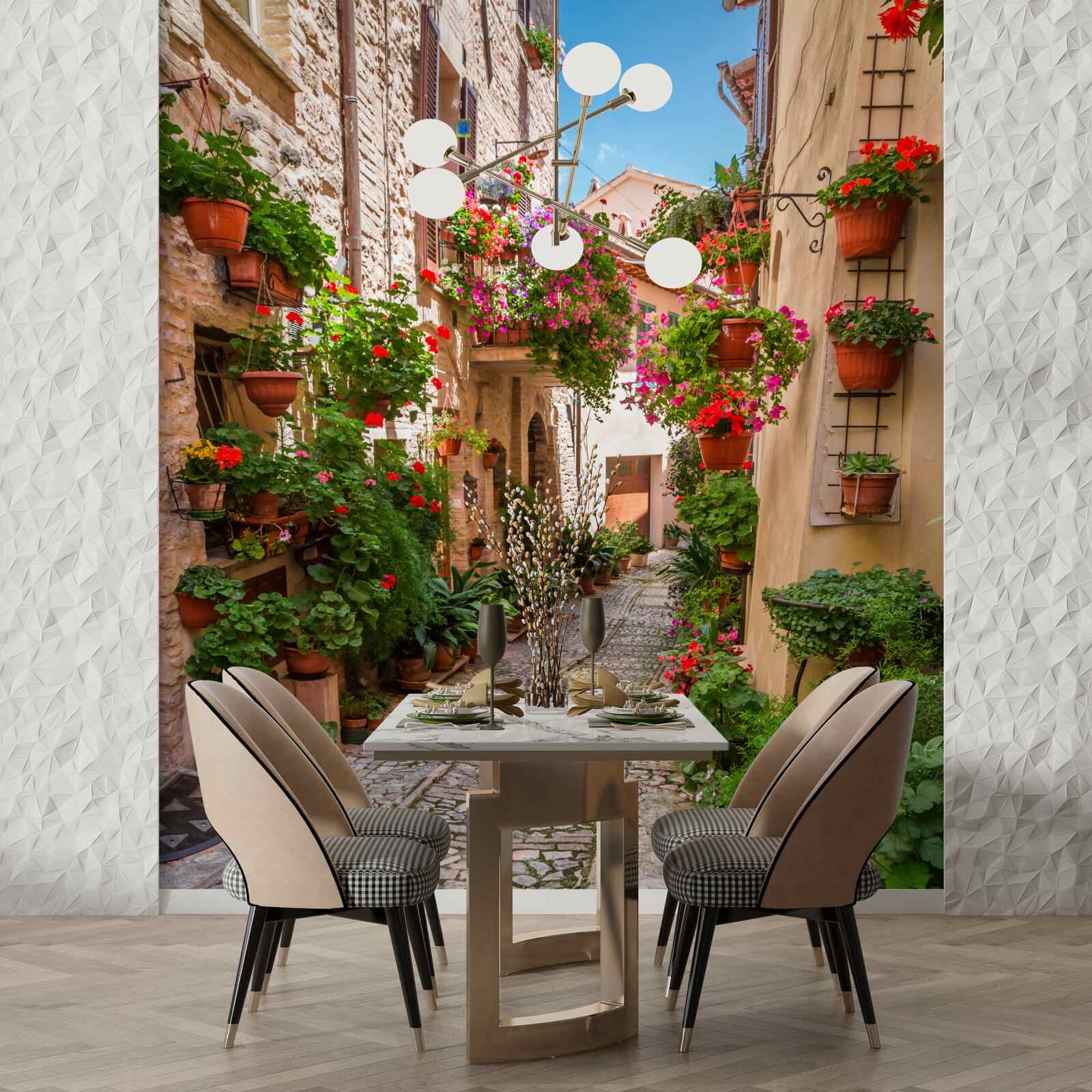 Fototapeta stara ulica z kamiennym chodnikiem