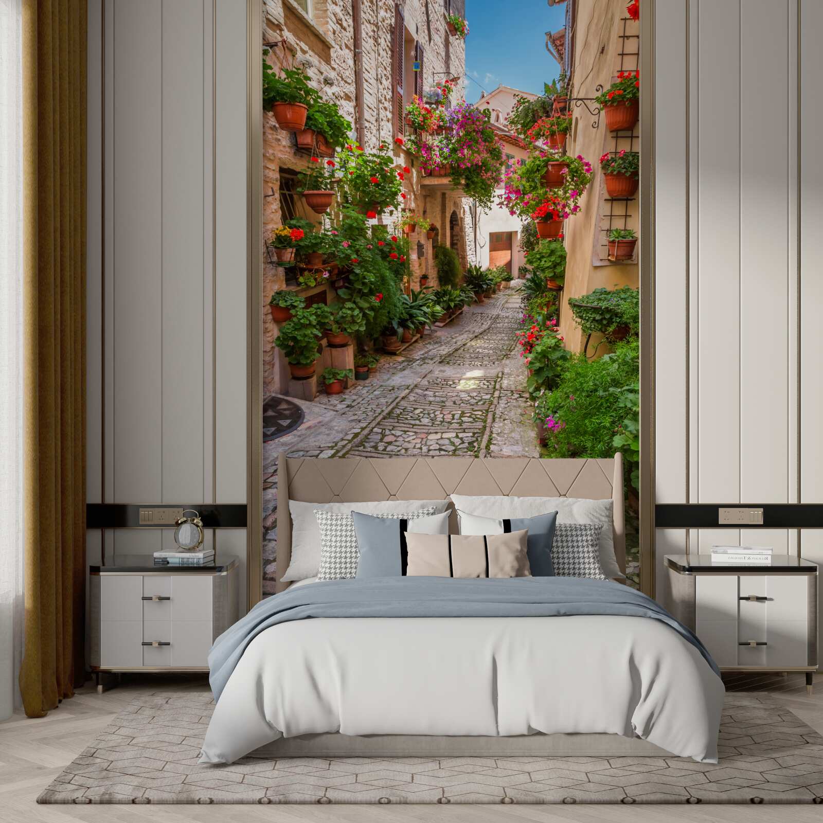 Fototapeta stara ulica z kamiennym chodnikiem