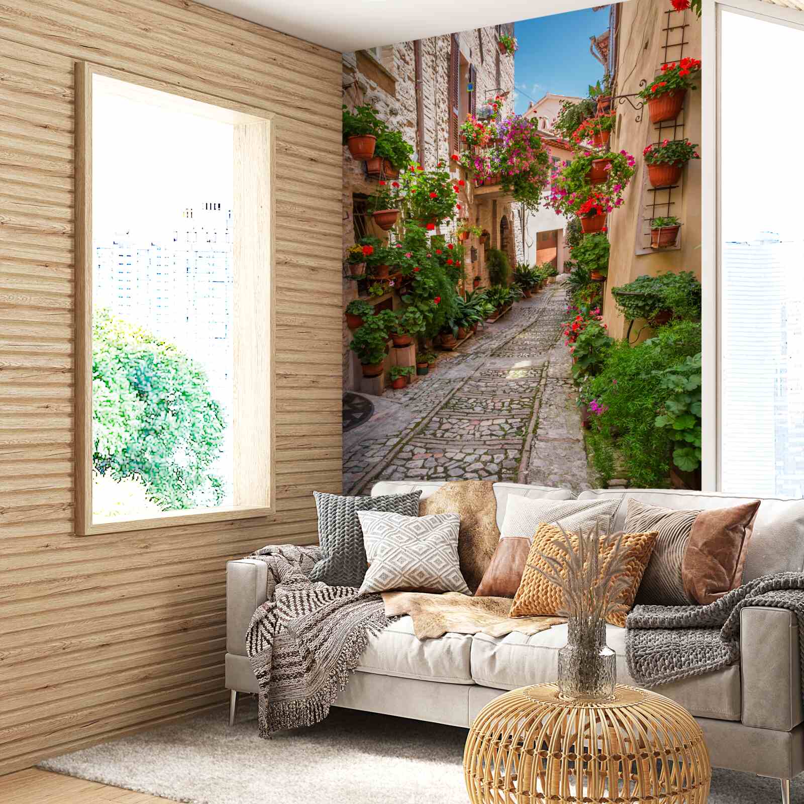 Fototapeta stara ulica z kamiennym chodnikiem