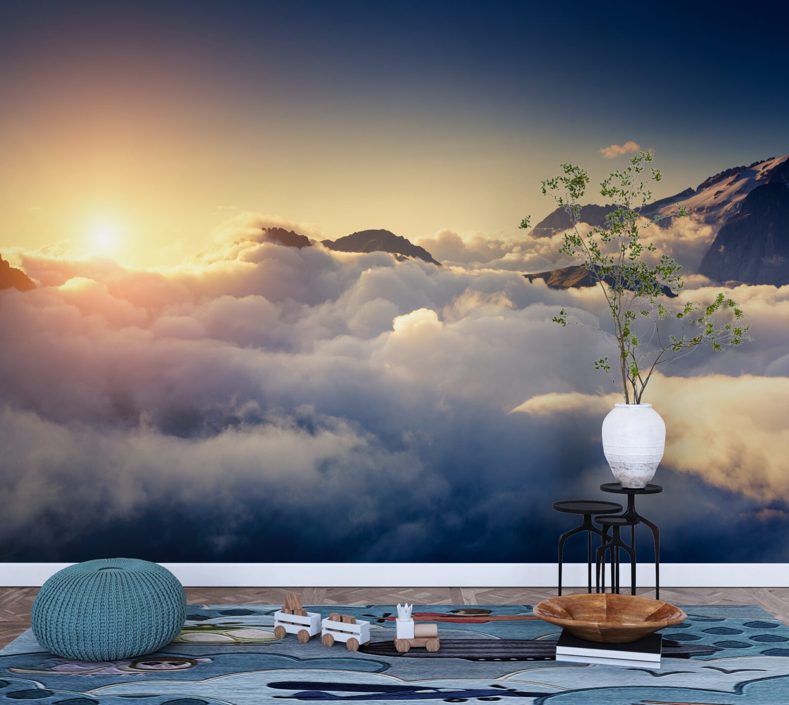 Fototapeta chmury na horyzoncie pochłaniają zachodzące słońce