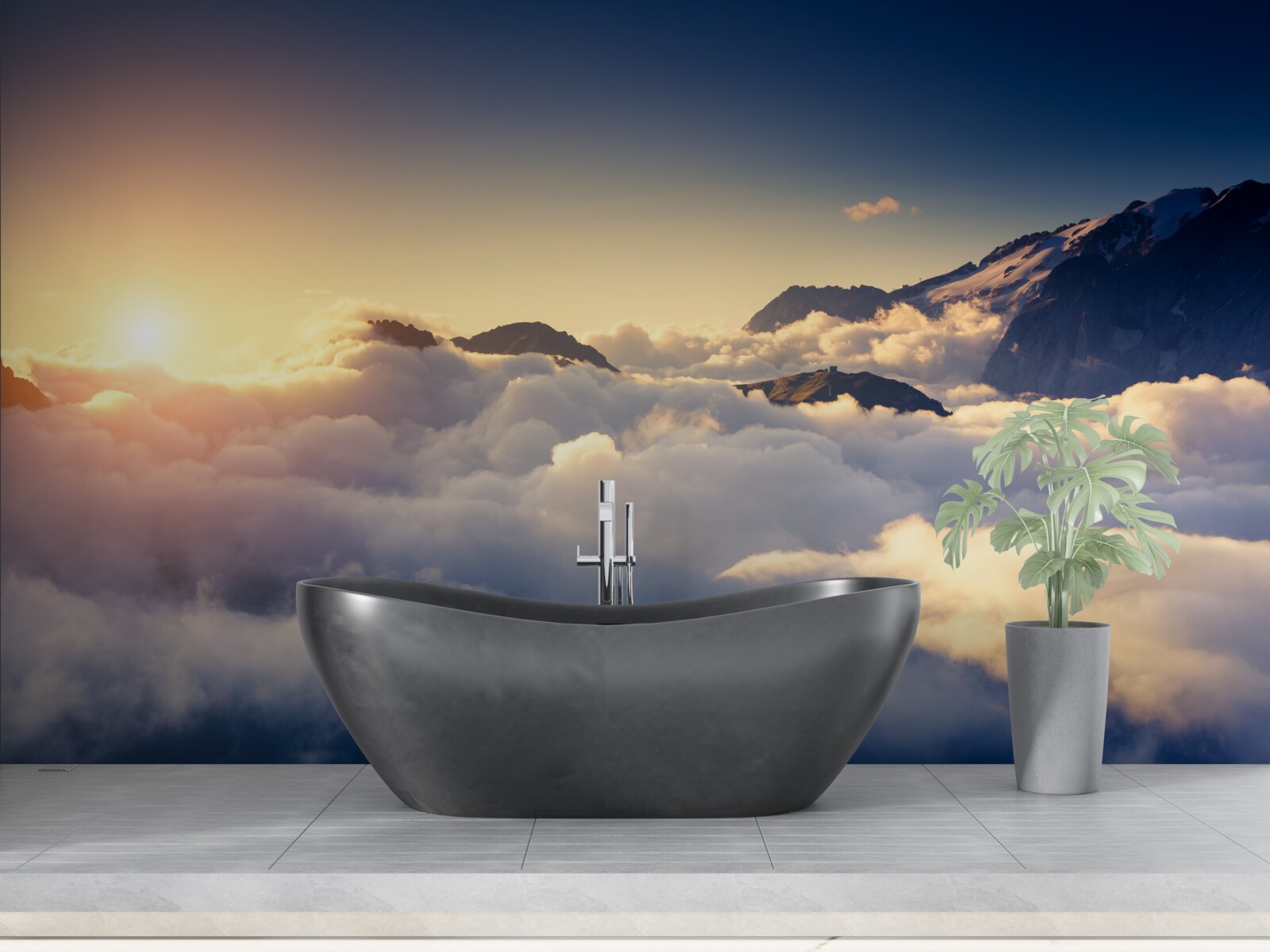 Fototapeta chmury na horyzoncie pochłaniają zachodzące słońce