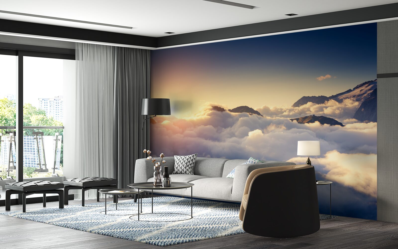 Fototapeta chmury na horyzoncie pochłaniają zachodzące słońce