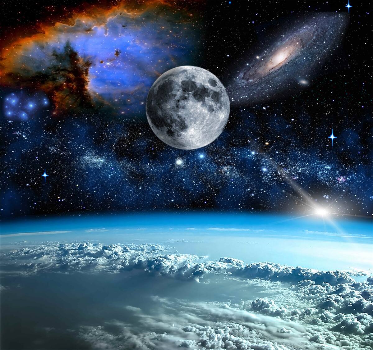 Fototapeta księżyc i wszechświat są ponad chmurami