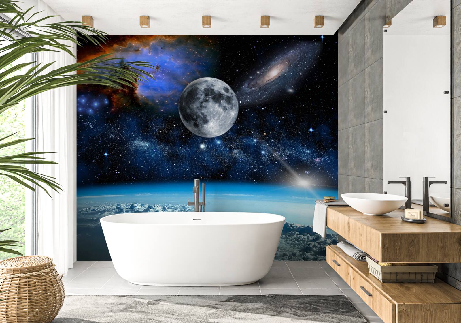 Fototapeta księżyc i wszechświat są ponad chmurami