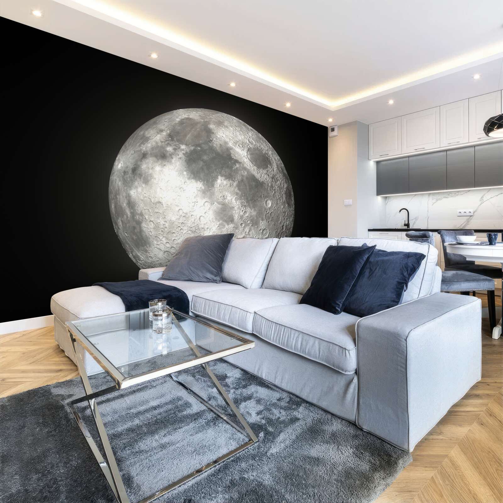 Fototapeta czarne tło ozdobione jest niezrównanym księżycem w pełni