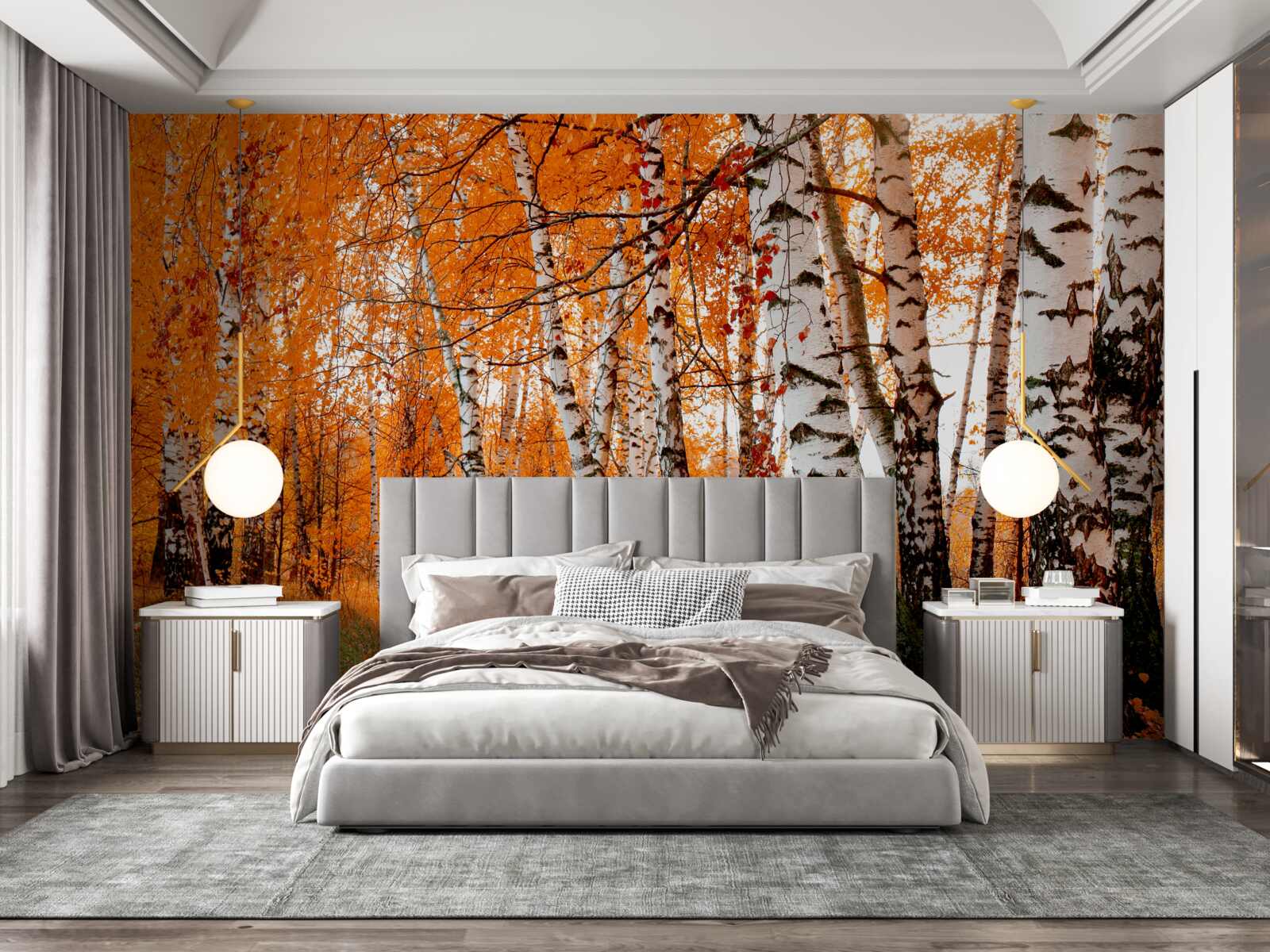 Fototapeta liście brzozy są pomarańczowe