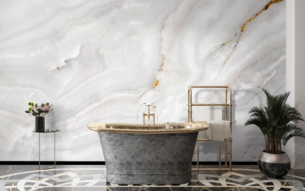 Fototapeta fale świetlne na śnieżnobiałym marmurze