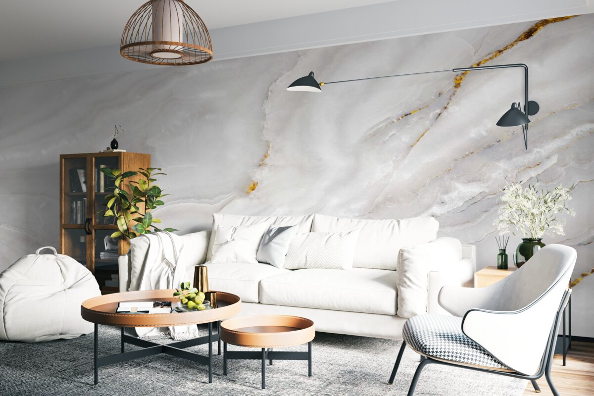 Fototapeta fale świetlne na śnieżnobiałym marmurze