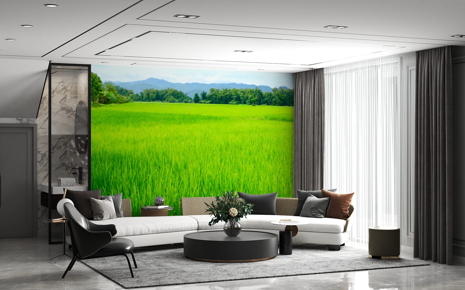 Fototapeta Łąka porośnięta zielenią w górach