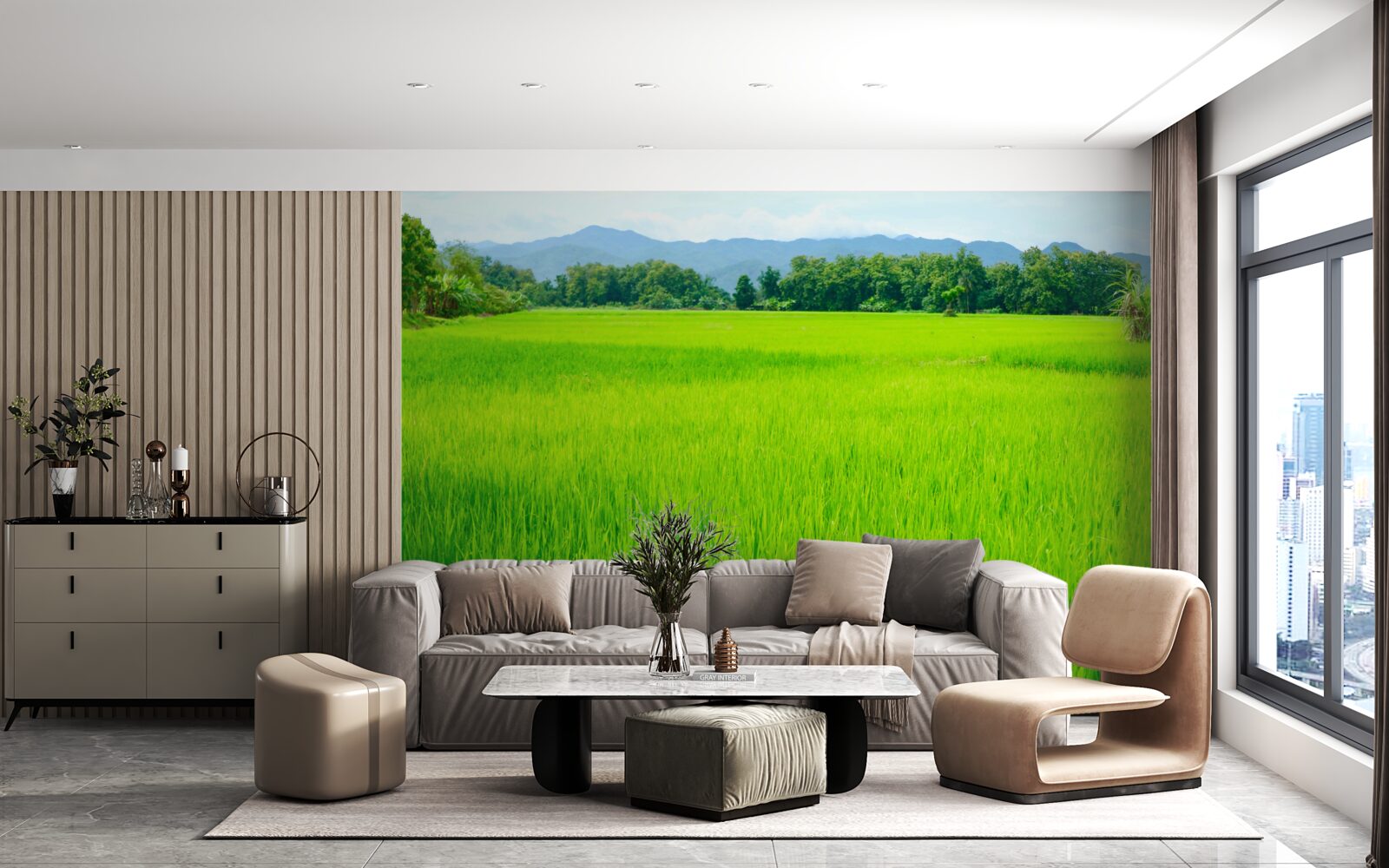 Fototapeta Łąka porośnięta zielenią w górach