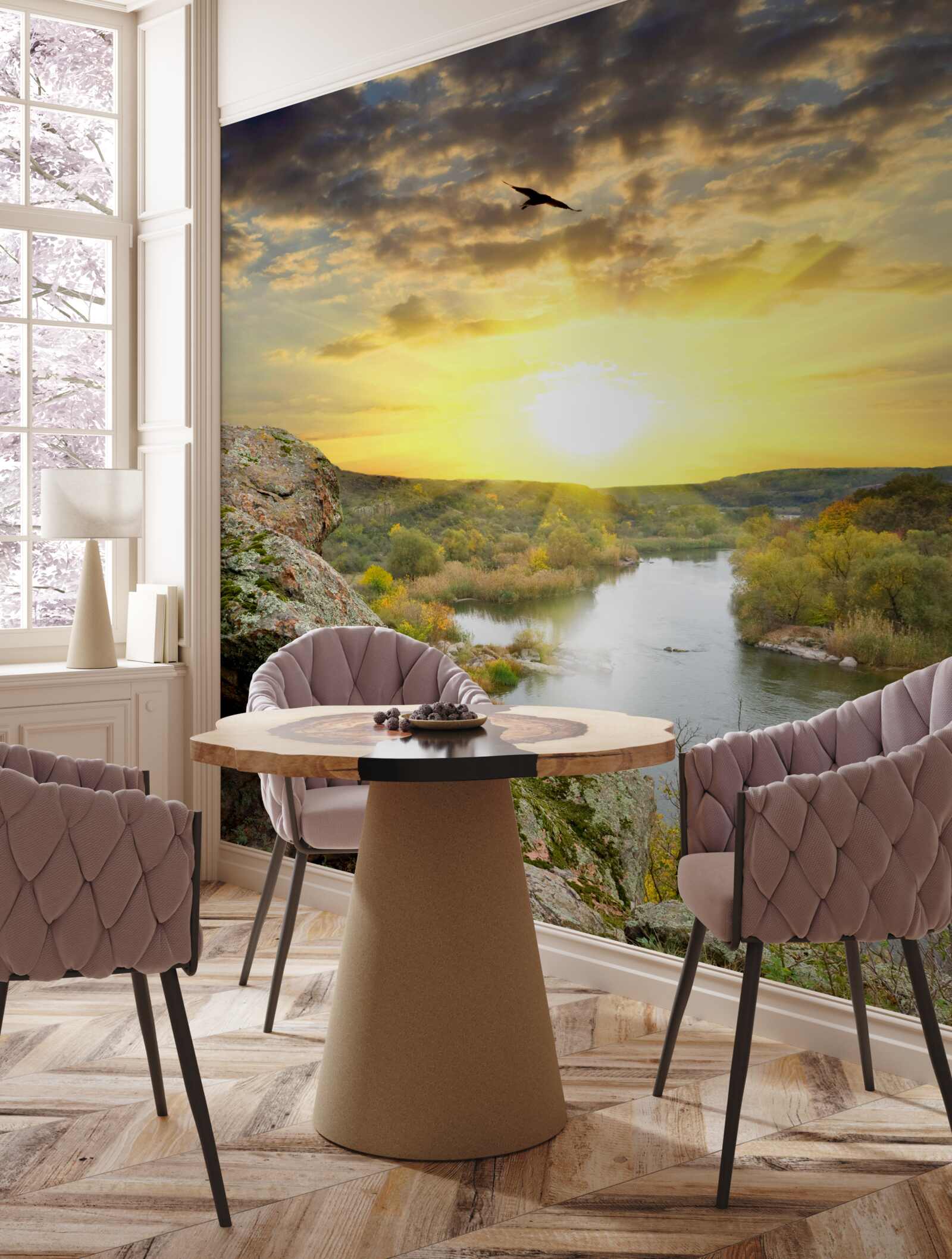 Fototapeta jesienne słońce przechodzi w chłodny zachód słońca