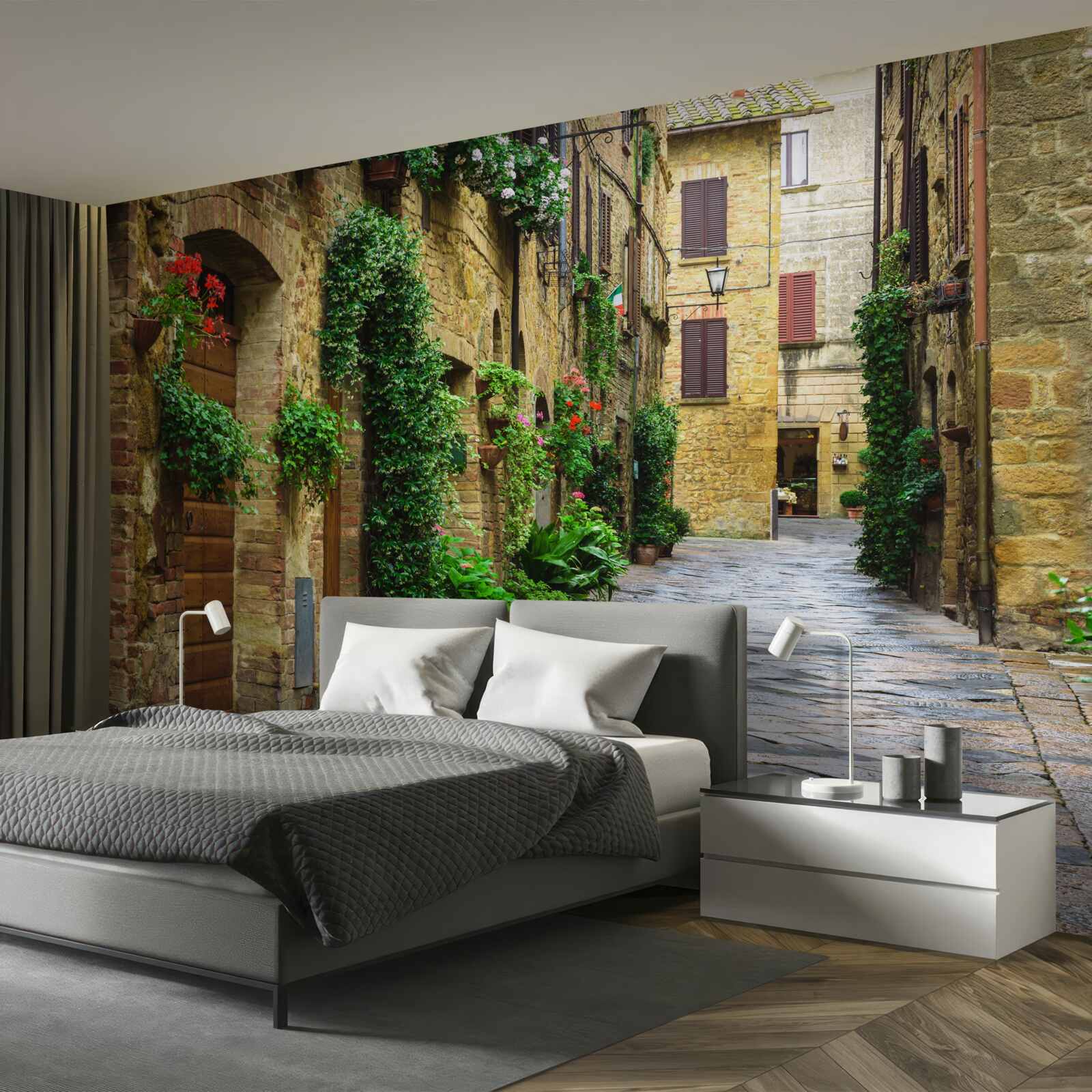 Fototapeta zabytkowa ulica otoczona zielenią