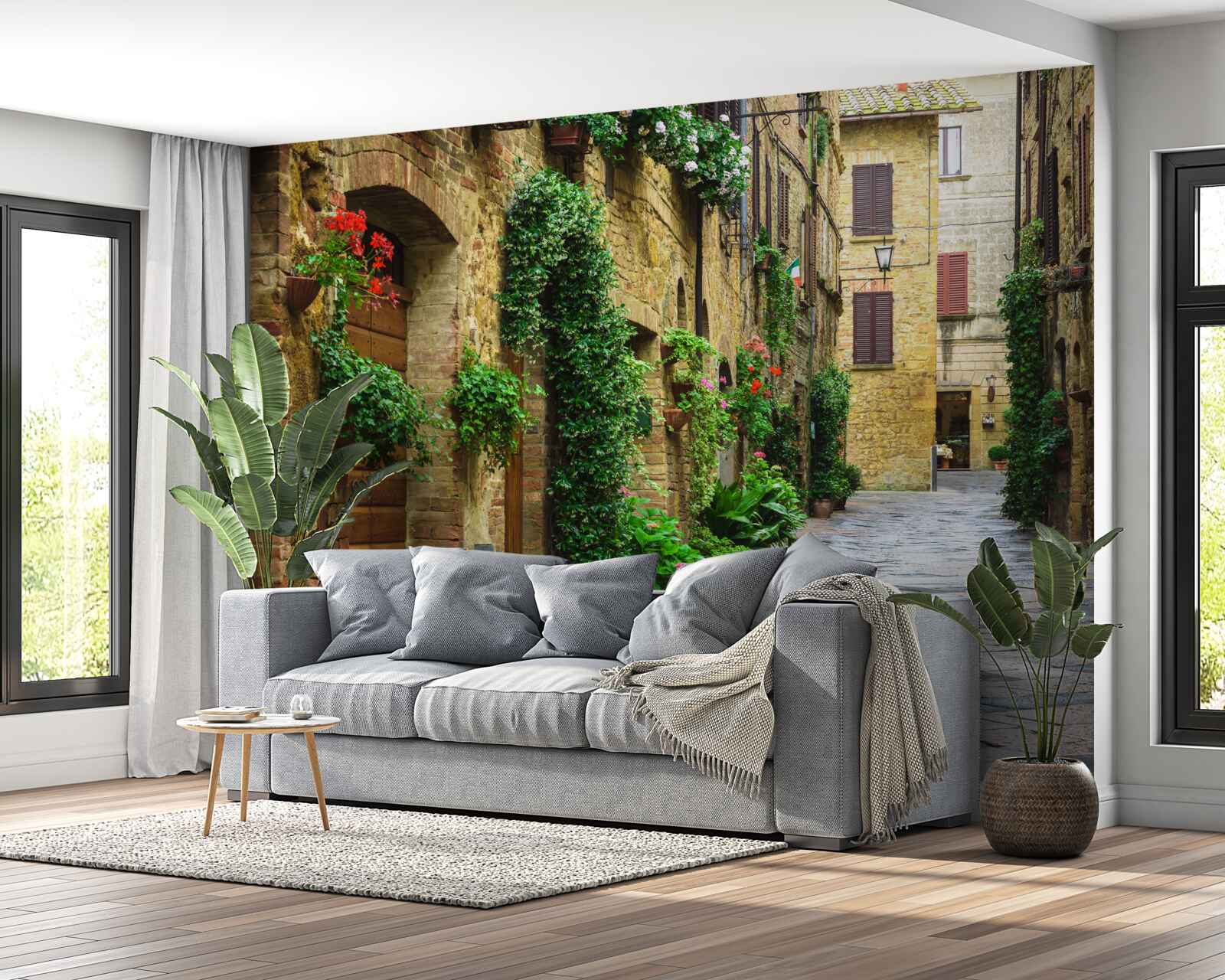 Fototapeta zabytkowa ulica otoczona zielenią