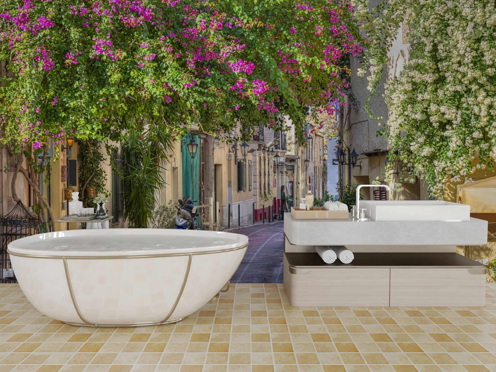 Fototapeta ulica pieściona malowniczą zielenią umiejętnie tworzy atmosferę komfortu