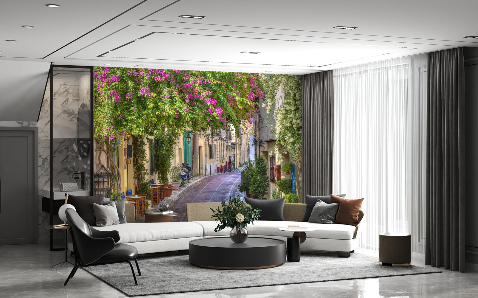 Fototapeta ulica pieściona malowniczą zielenią umiejętnie tworzy atmosferę komfortu