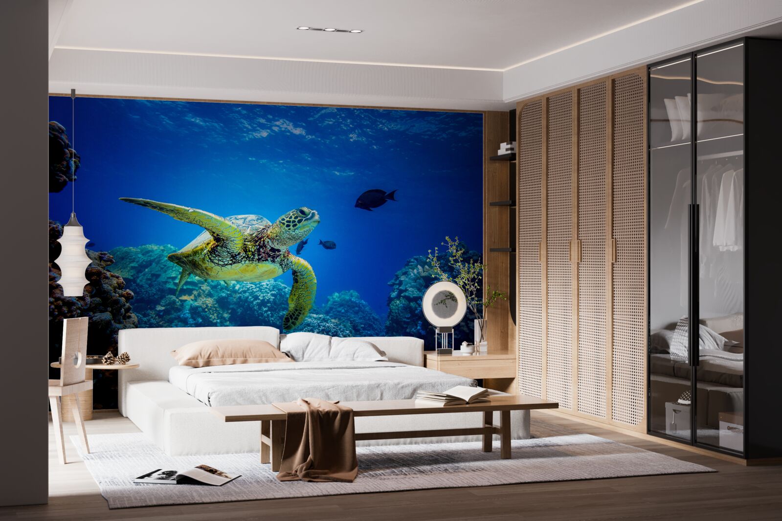 Fototapeta Żółw w błękitnych głębinach morskich